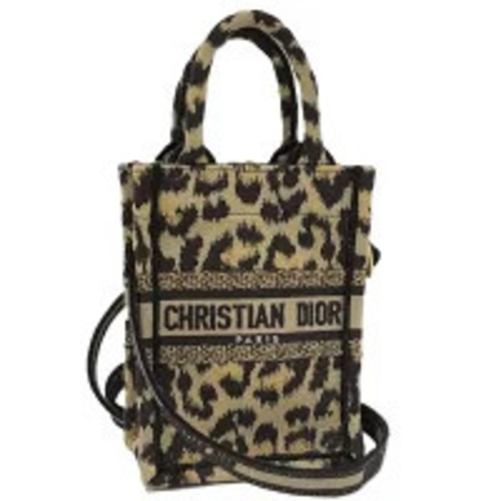 Christian Dior Book Tote Phone Bag Canvas Beige Cream Black